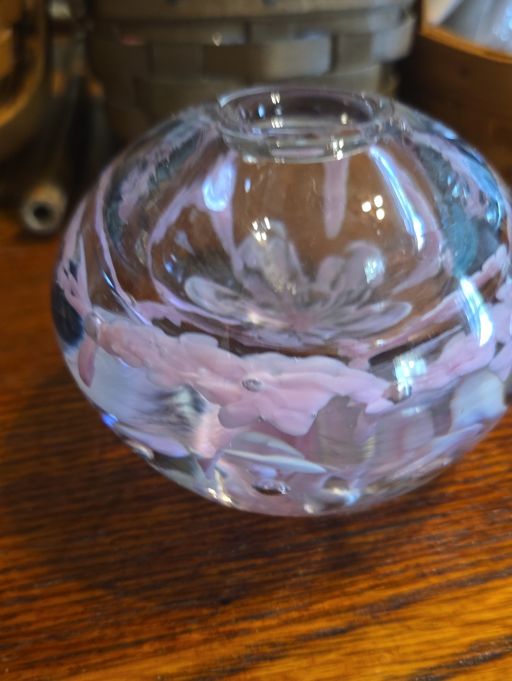 Source Unknown Clear Glass Vase with Pink Floral Ribbon